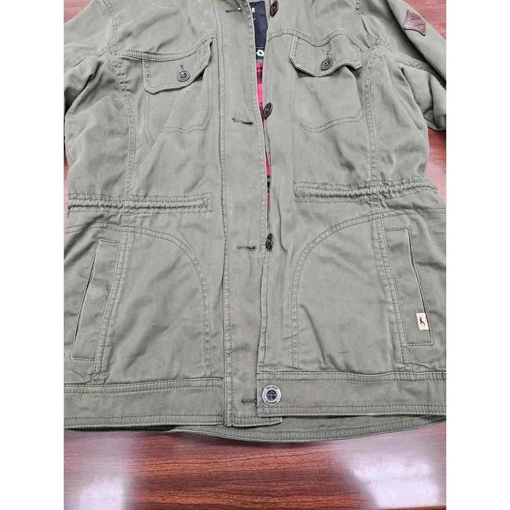 Hollister Women's Utility Jacket Fur Hood Plaid Interior Green Coat Size Large - Picture 6 of 11